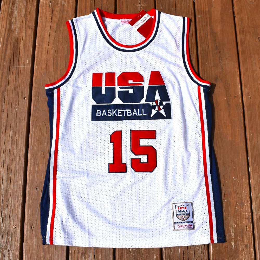 New! Magic Johnson USA Team Olympics WHITE Basketball Jersey Adult Men's Sizes - Picture 2 of 2